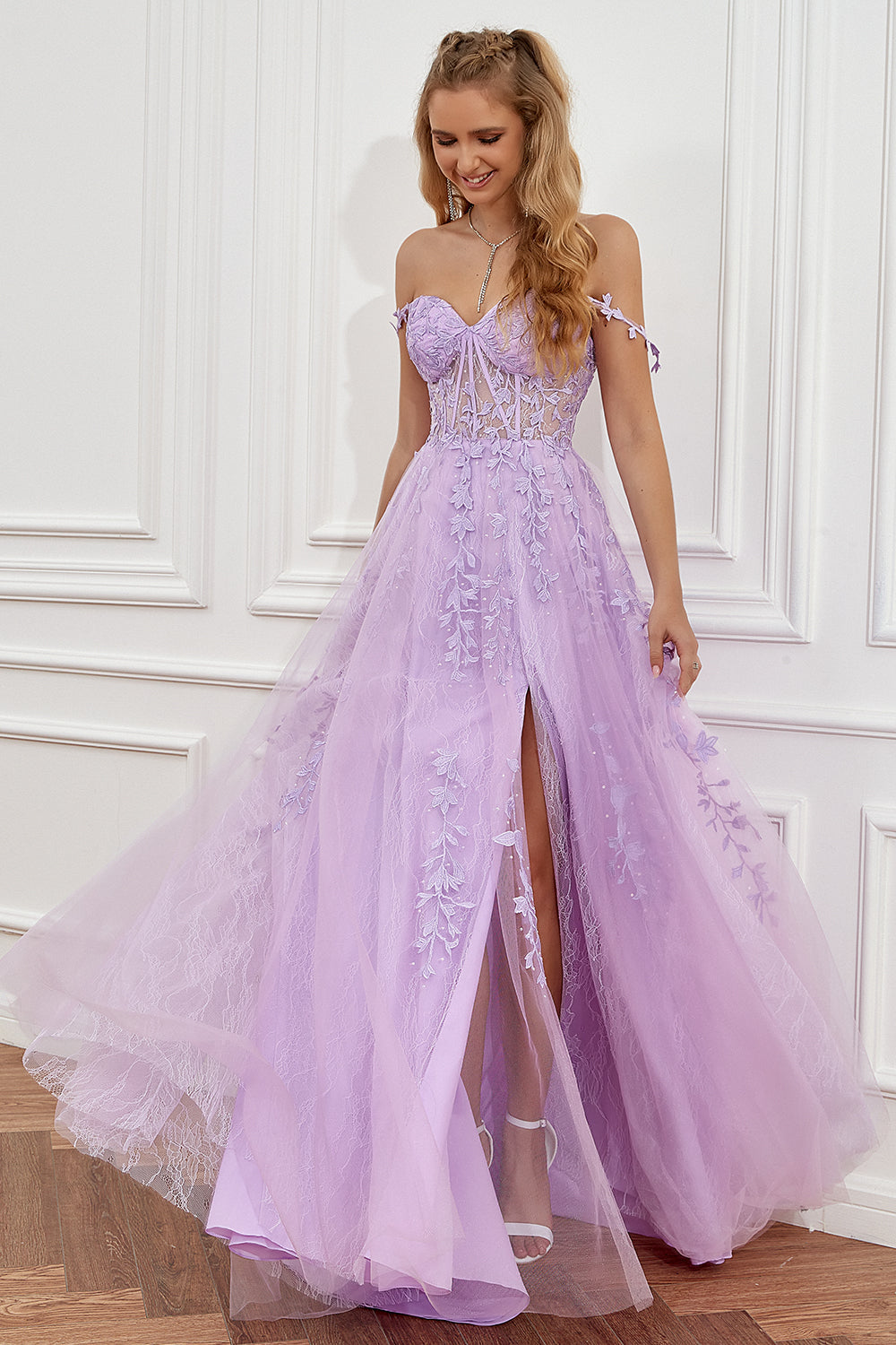 Tulle Prom Dress with Floral Appliqués