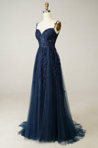Tulle Prom Dress with Floral Appliqués