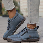 Women's arch support lace up ankle sneakers with wide toe box in blue