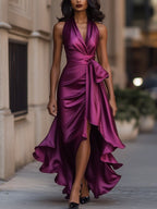 Satin Halter Gown with Ruffle Skirt