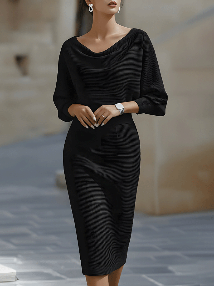 Ribbed Draped Midi Dress