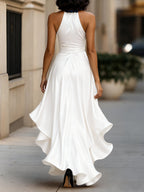 Satin Halter Gown with Ruffle Skirt