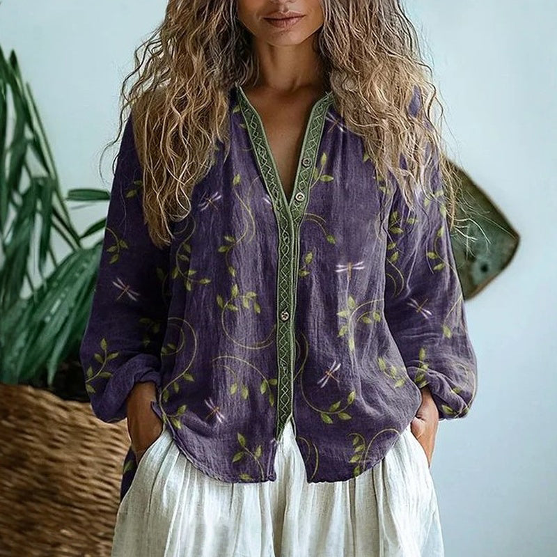 Women's Long Sleeve V-Neck Relaxed Blouse