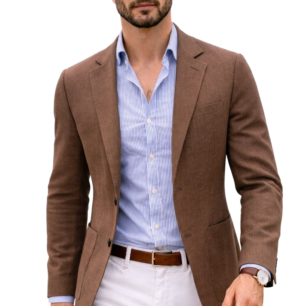 Men's knit blazer with notch lapel in brown