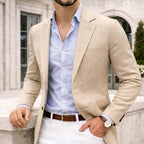 Men's knit blazer with notch lapel in beige