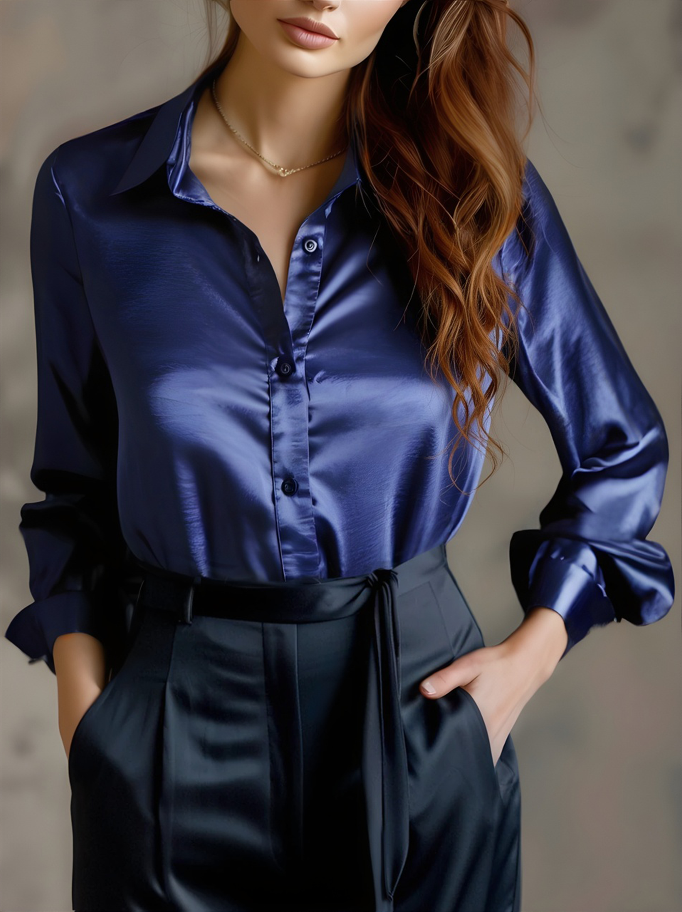 Long Sleeve Satin Blouse