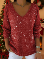 Festive casual V neck top in red