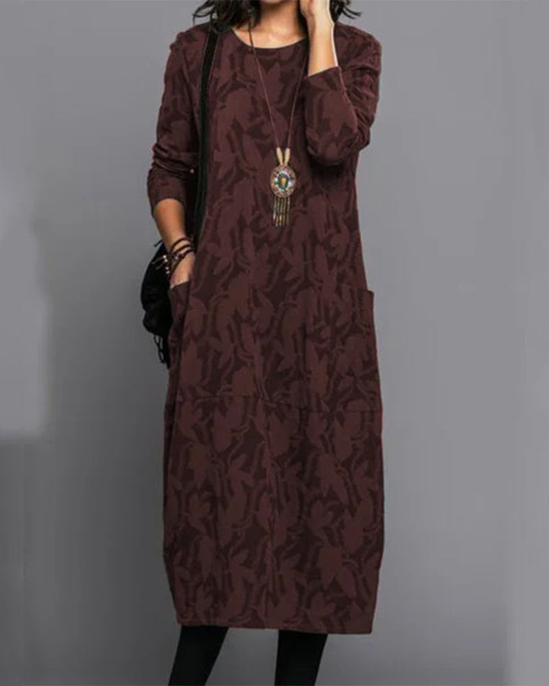 Long Sleeve Printed Pocket Dress
