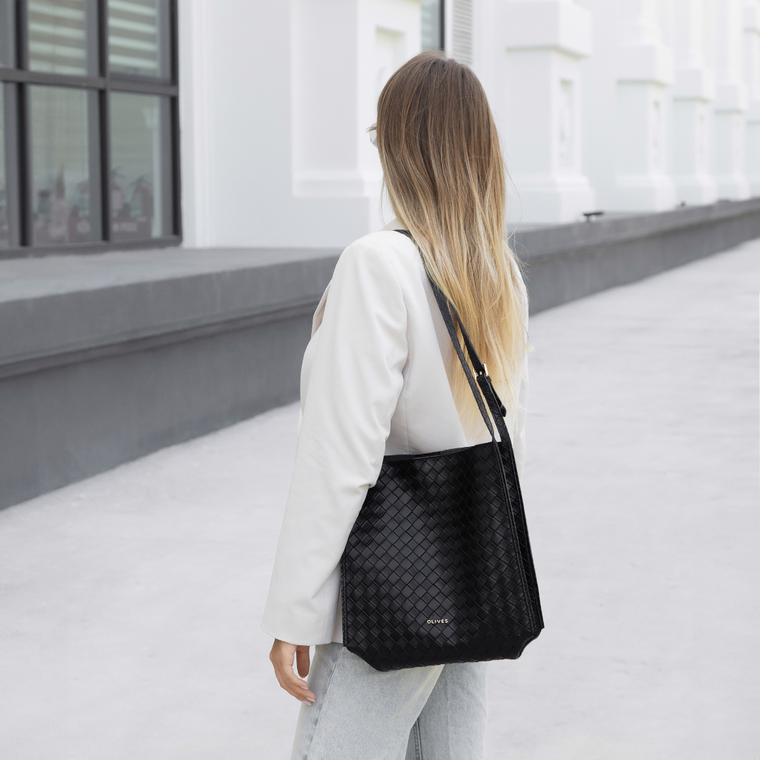 Vegan leather shoulder tote bag
