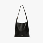 Vegan leather shoulder tote bag in black (woven)