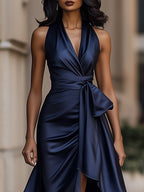 Satin Halter Gown with Ruffle Skirt