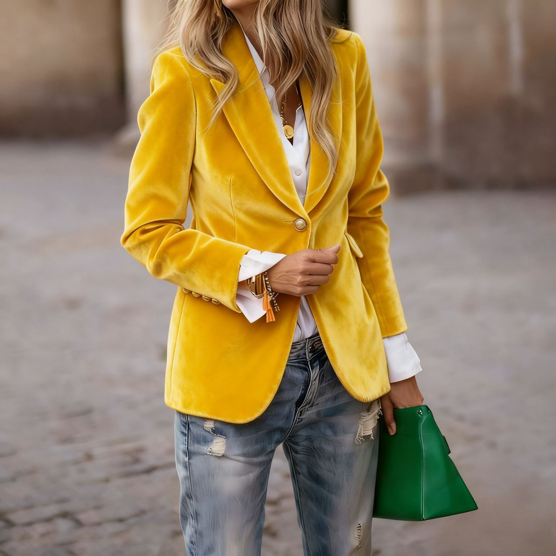 Women's Fitted Velvet Blazer