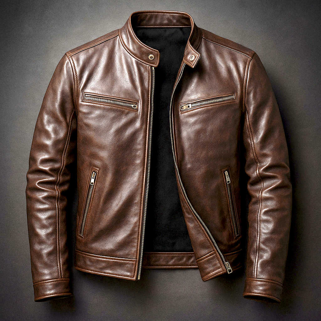 Band Collar Leather Jacket