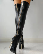 Over the Knee Boots Women Black Faux Leather