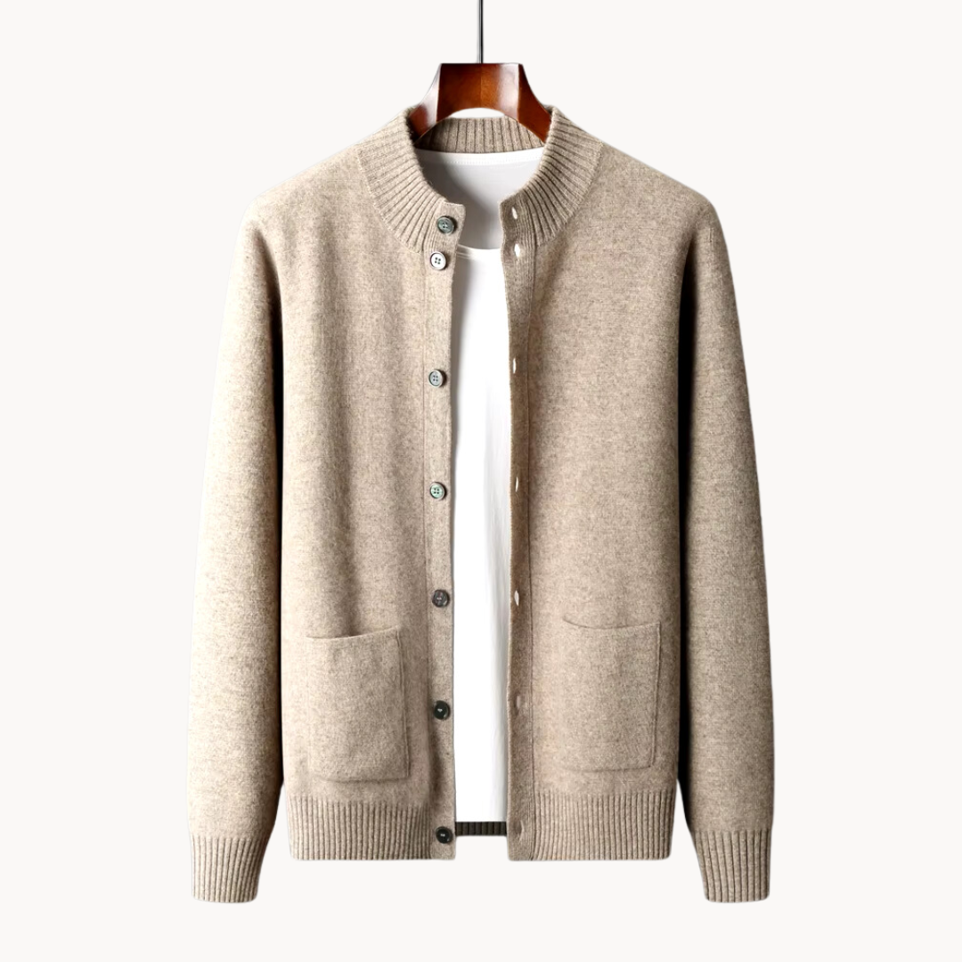 Cashmere cardigan sweater with ribbed cuffs