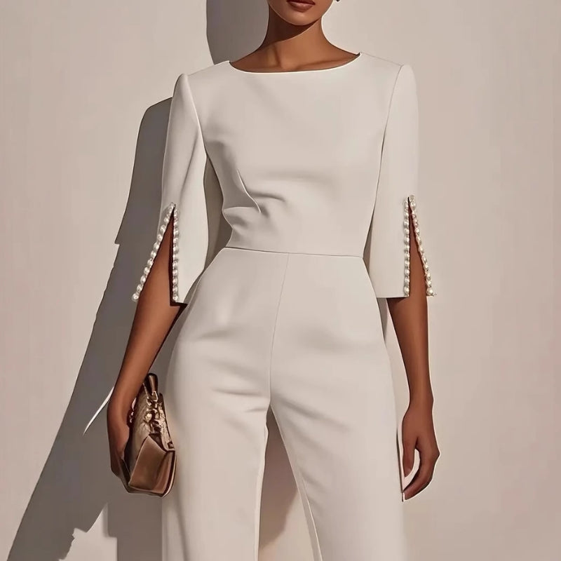 Wide-Leg Jumpsuit with Pearls