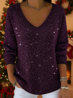 Festive casual V neck top in purple