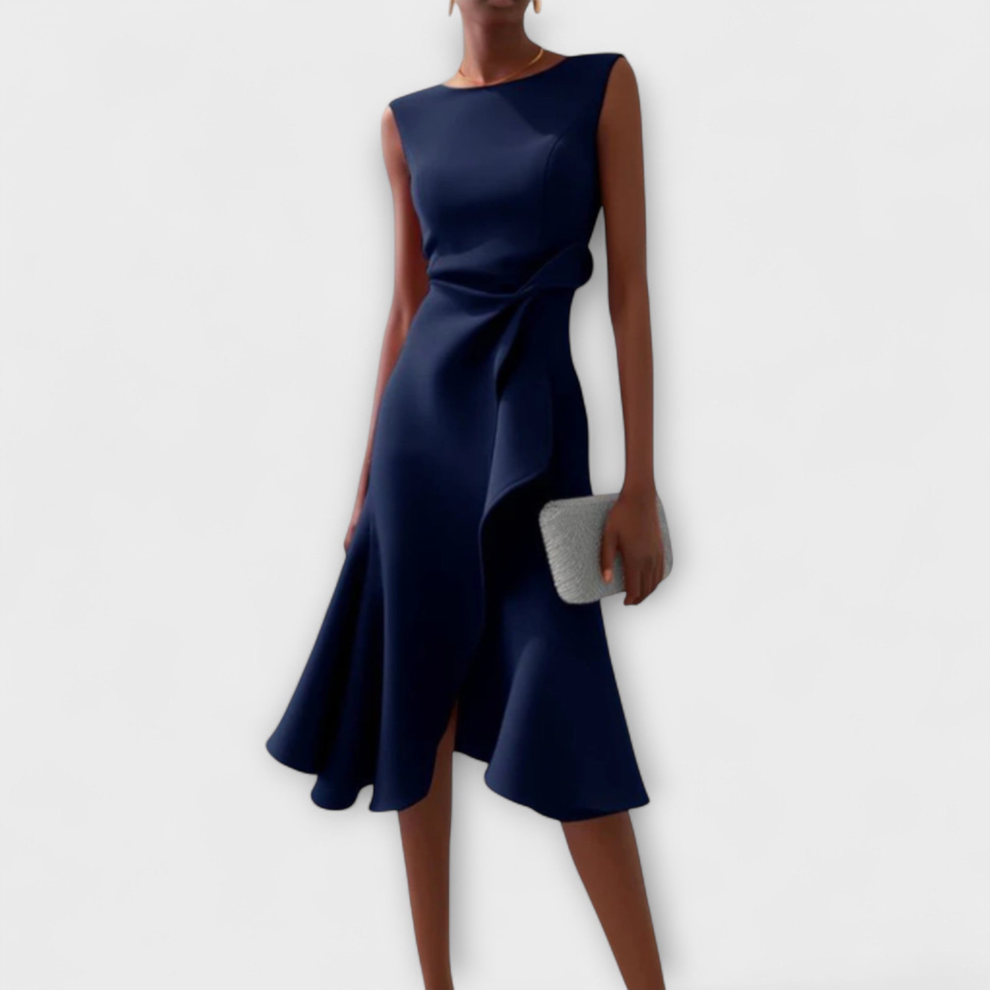 Women's Midi Dress with Draped Front