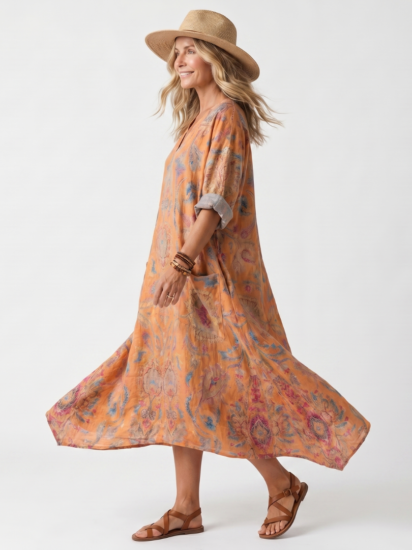 Relaxed printed midi dress with pockets