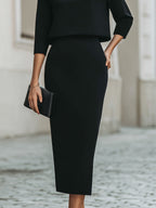 Boat Neck Top High-Waist Midi Skirt Set