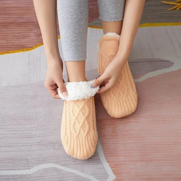Women's Thermal Knit House Socks with Fluffy Cuff