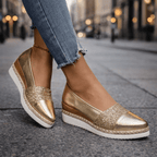 Women's glitter wedge slip on shoes easy on and off in gold