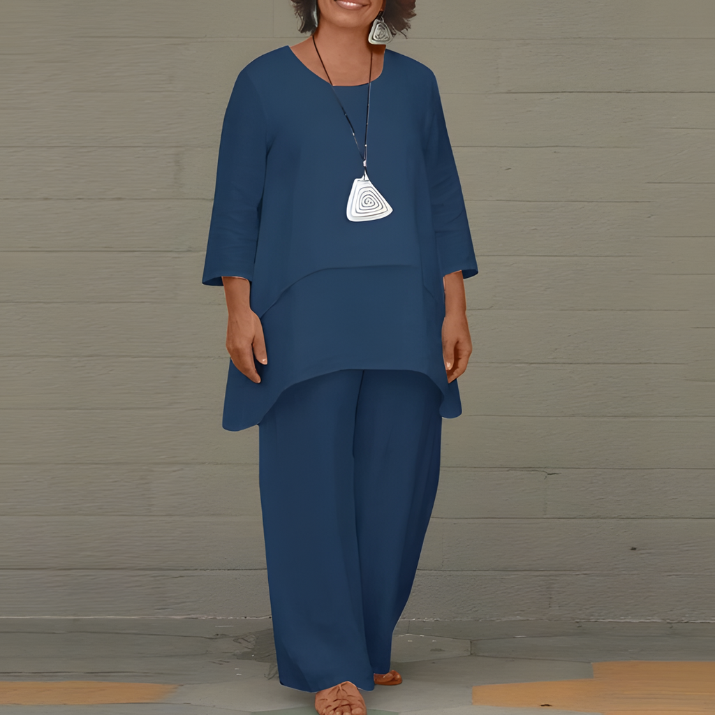 Women's two piece linen summer set in blue