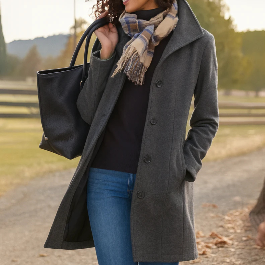 Classic Long Coat with Button Placket