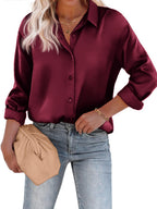 Long Sleeve Satin Button-Up Shirt