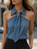 Sleeveless Halter Blouse with Tie Neck