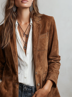 Vintage faux suede jacket with lapel collar