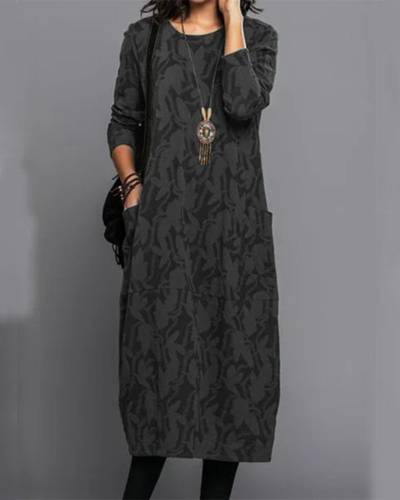 Long Sleeve Printed Pocket Dress