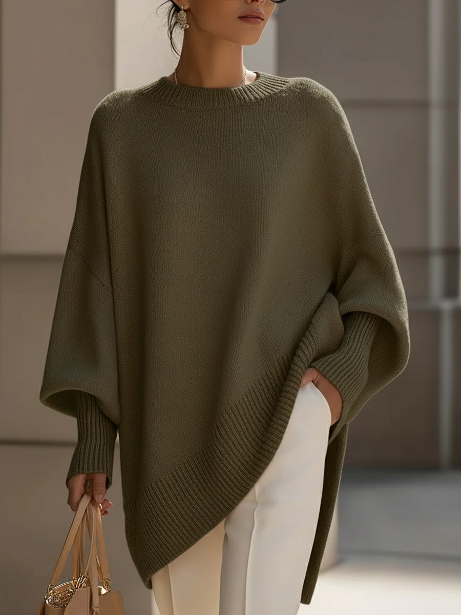Women's Oversized Wool Blend Crew-Neck Pullover Sweater