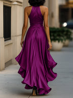 Satin Halter Gown with Ruffle Skirt