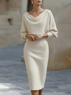Ribbed Draped Midi Dress