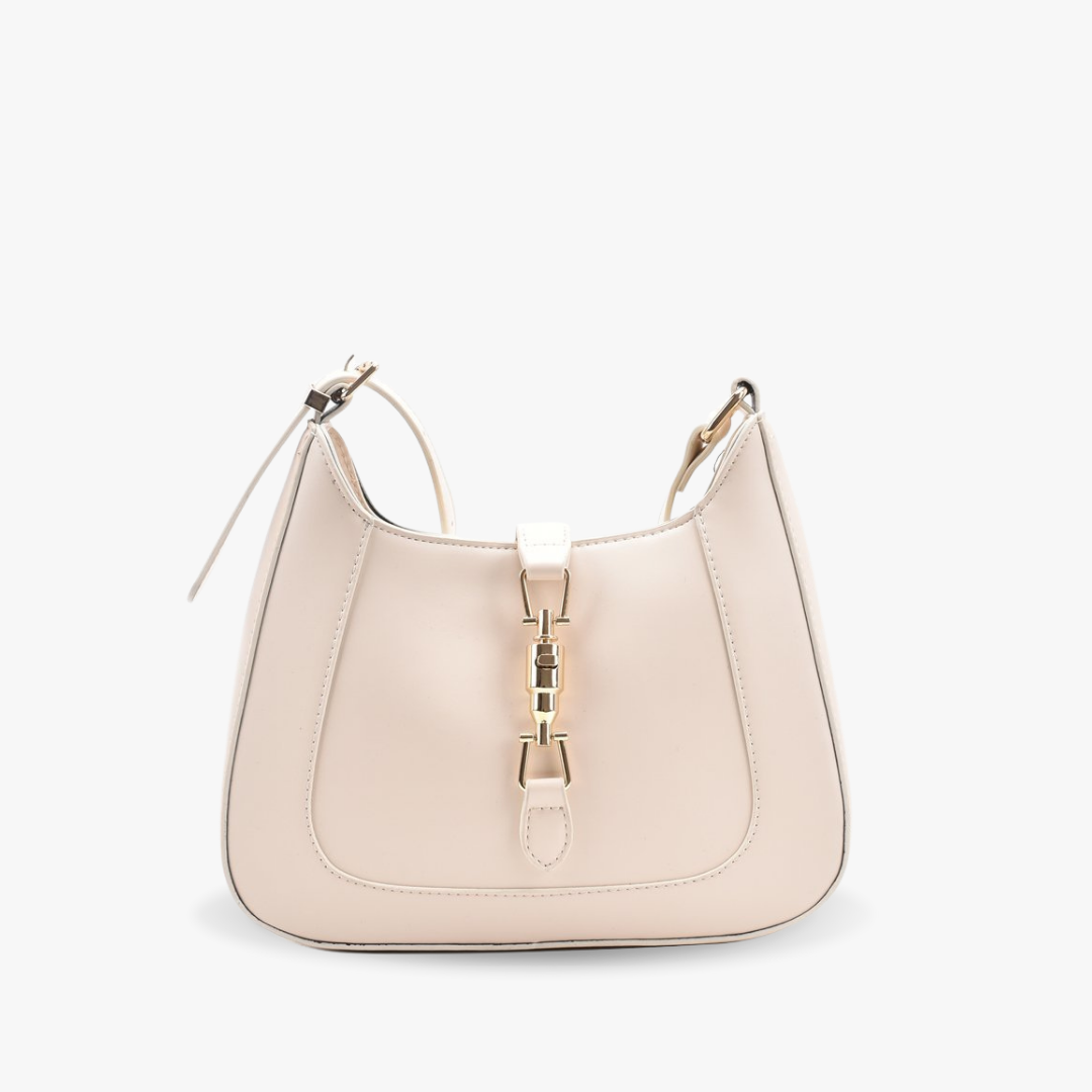 Vegan leather baguette shoulder bag in beige