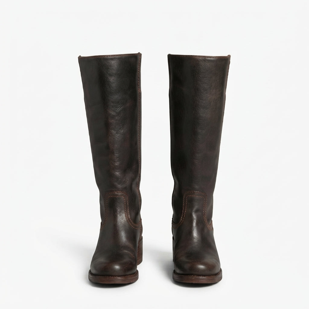 Orthopedic knee high leather boots in dark brown