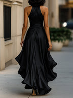 Satin Halter Gown with Ruffle Skirt