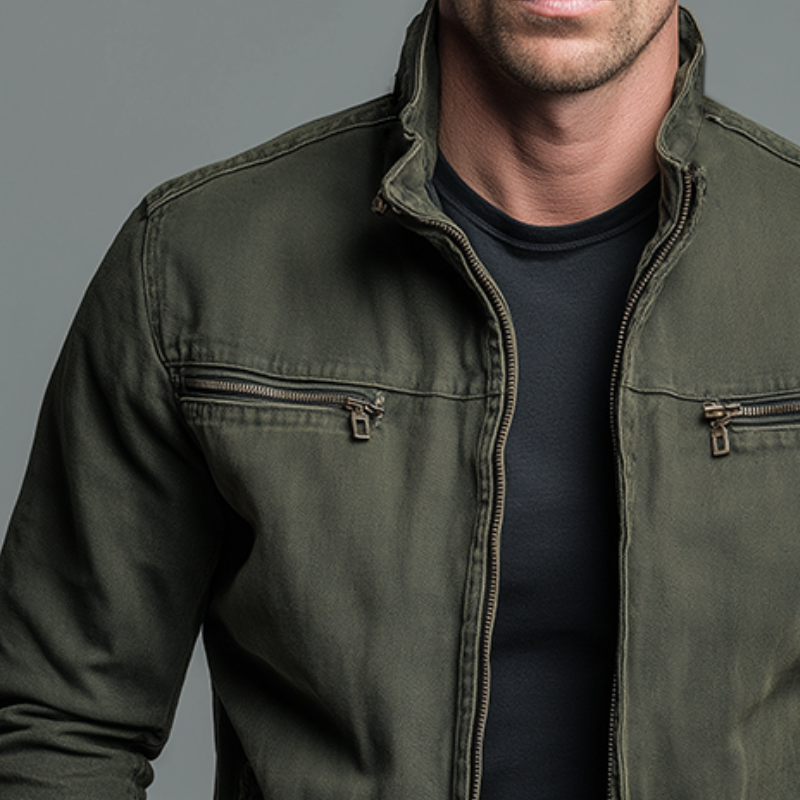 Men's vintage style washed cotton zip up jacket