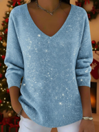 Festive casual V neck top in blue