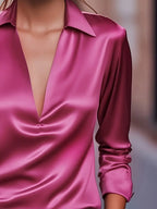Draped neck long sleeve blouse