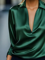 Draped neck long sleeve blouse
