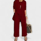 Three-piece top and wide-leg pants set in red
