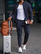 Relaxed Fit Zip Jacket and Trouser Set for Men