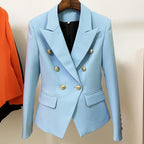 Tailored double breasted gold button blazer in baby blue