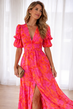 Floral Print Maxi Dress with Puff Sleeves