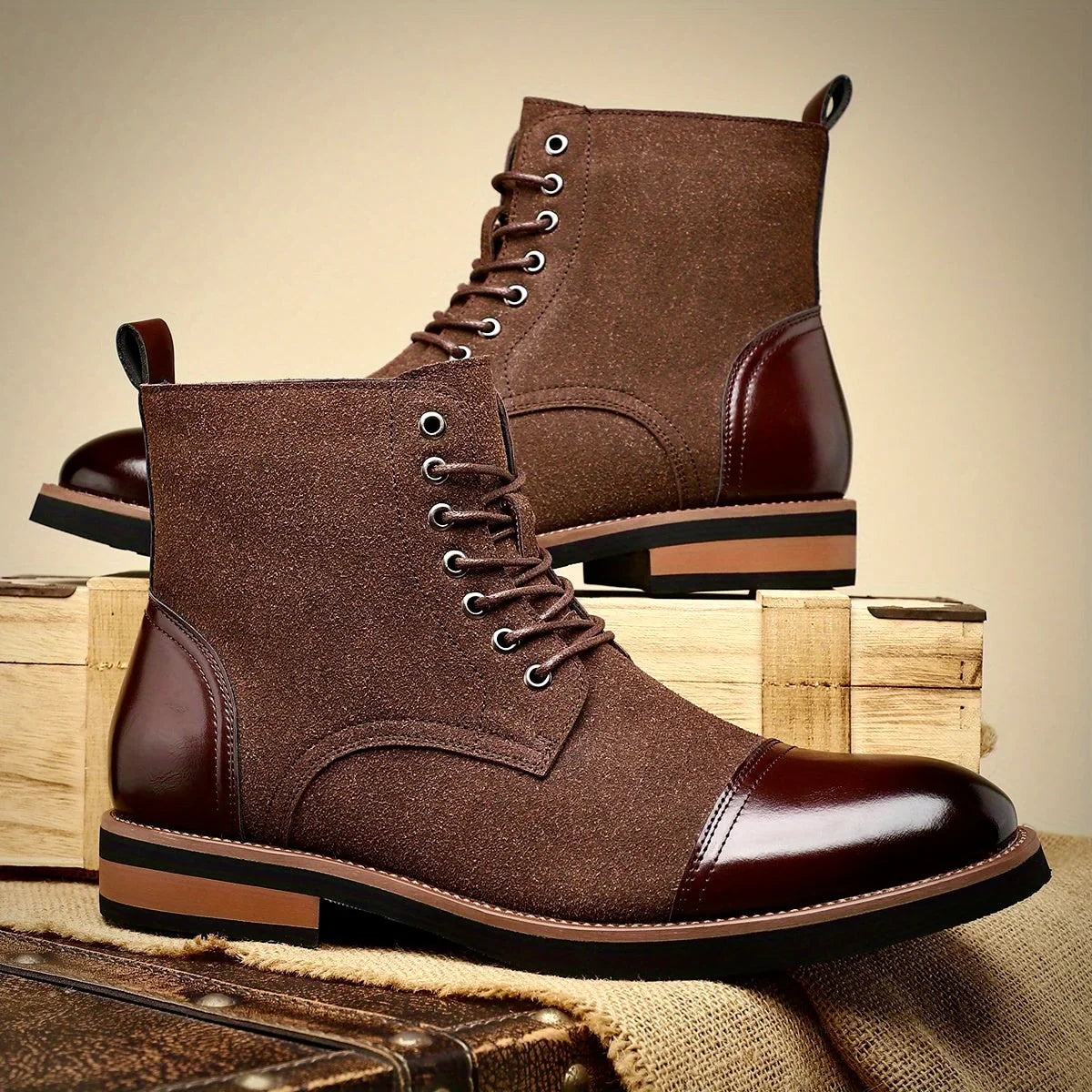 Oxford leather lace-up boots in brown