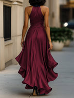 Satin Halter Gown with Ruffle Skirt