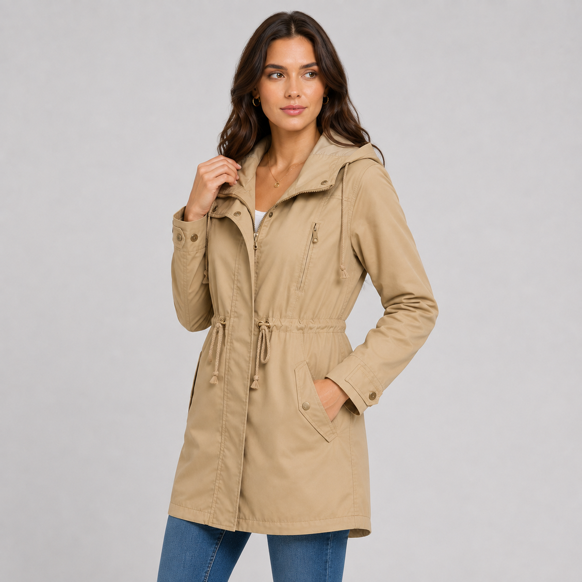 Lightweight hooded cotton blend windbreaker jacket