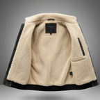 Men's warm vintage leather jacket with plush lining